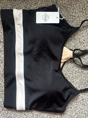 Liv & Kate Black and Cream High-Neck Swim Bikini Top